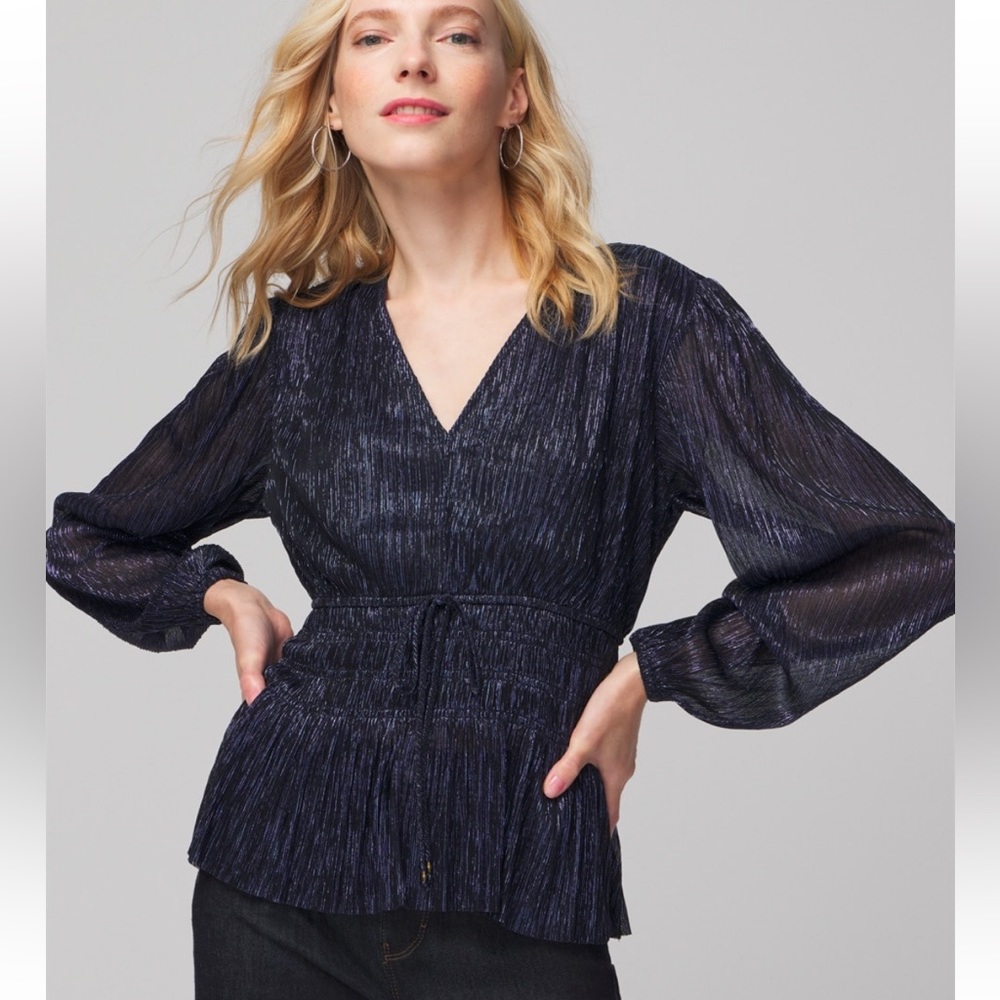 NWT V-Neck Peplum Sparkle Blue Top For The Holidays Size XXS